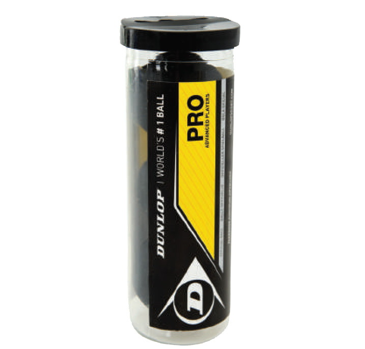 La balle officielle Dunlop Pro par 3 dans un tube, encore du plastique mais un tube réutilisable ! la balle homologuée pour les tournois.