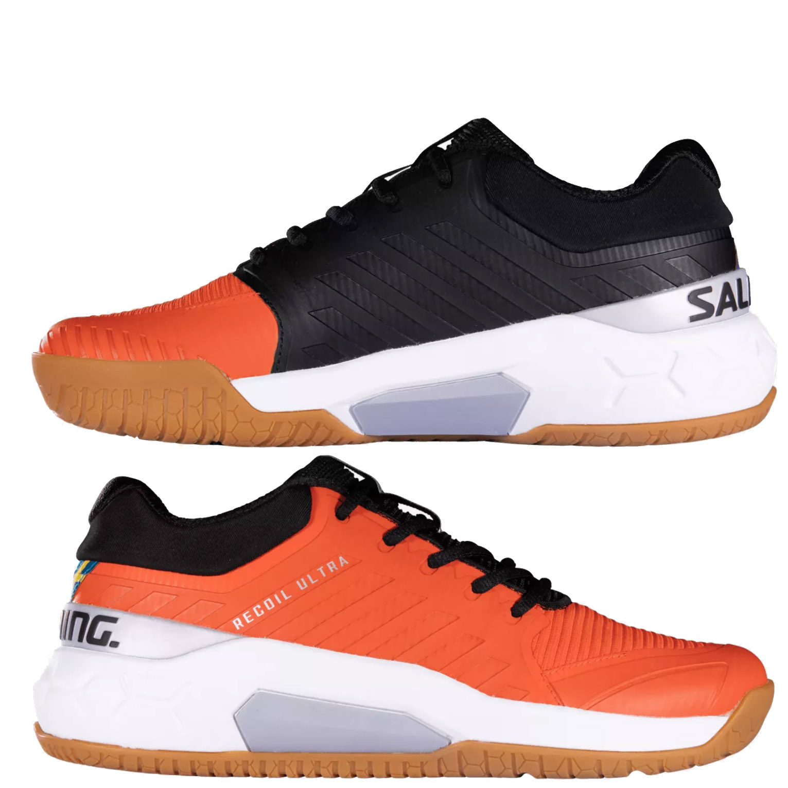 La chaussure Salming Recoil Ultra est confortable. Sur les premiers pas, surtout si nous venons d'essayer une chaussure plus plate, d'avoir la sensation de partir vers l'avant.(l'avant du pied est un peu plus bas, un léger décalage qui donne ce Drop vers l'avant pour faciliter le démarrage).  Une fois cette sensation prise en compte, la paire est confortable, le pied est bien maintenu. La languette tient bien le pied, nous ressentons sont coté épais, presque douillé ! La chaussure est stable avec un très bon amorti. Elle parait plus solide que les précédentes Salming. Les renforts sont bien présents pour ceux qui usent les chaussures sur le dessus. Elle reste une chaussure de squash légère. Une bonne chaussure pour jouer au squash.