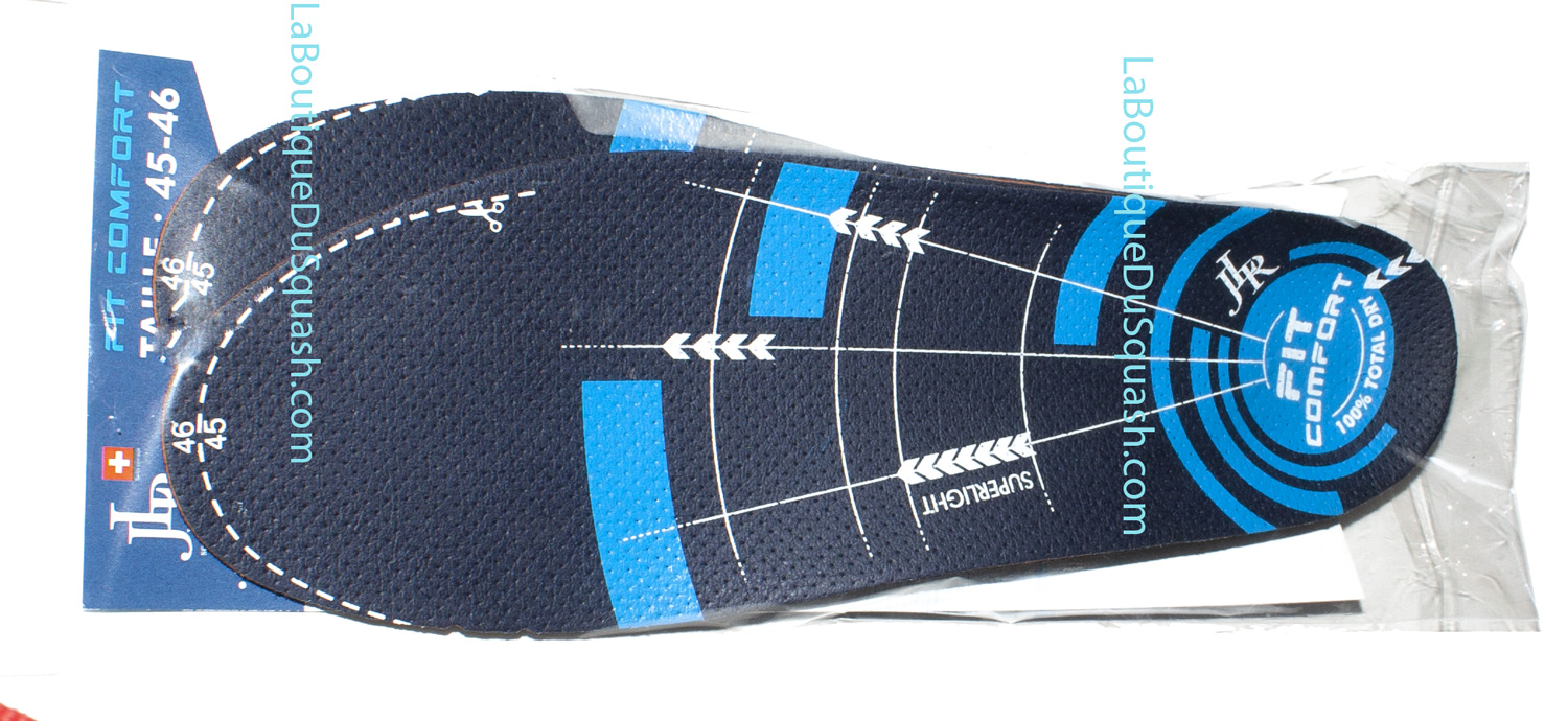 Réputées dans de nombreuses situations et sports, les semelles JLR sont une référence. Elles sont légères, le poids et le confort sont leurs deux points forts. (Un joueur a eu des soucis de  couleur bleue qui aurait déteint sur ses chaussettes. Nous avons eu une seule remontée de cet ordre mais nous préférons le préciser. Attention donc aux chaussettes blanches !)